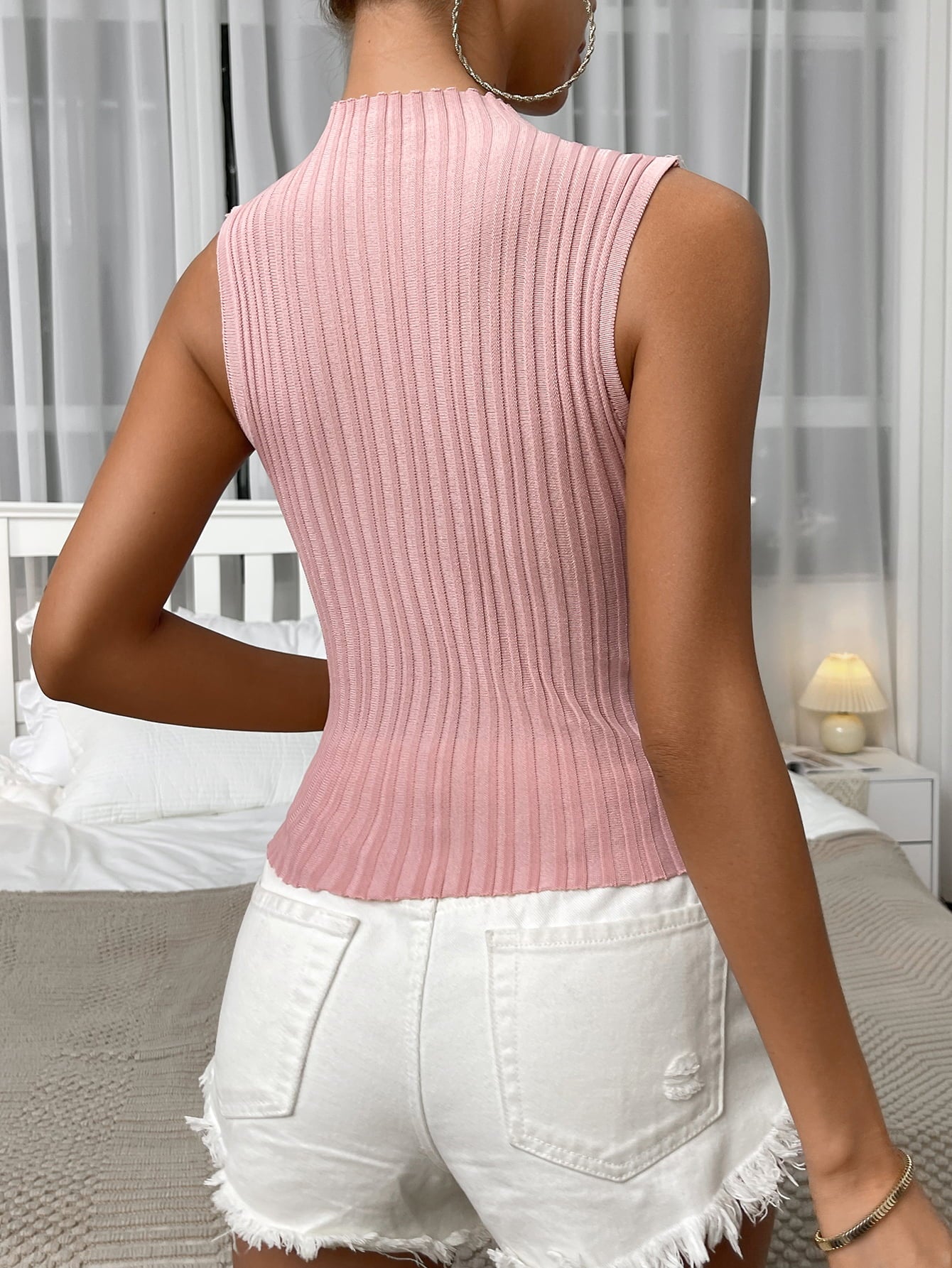 mock neck ribbed knit tank