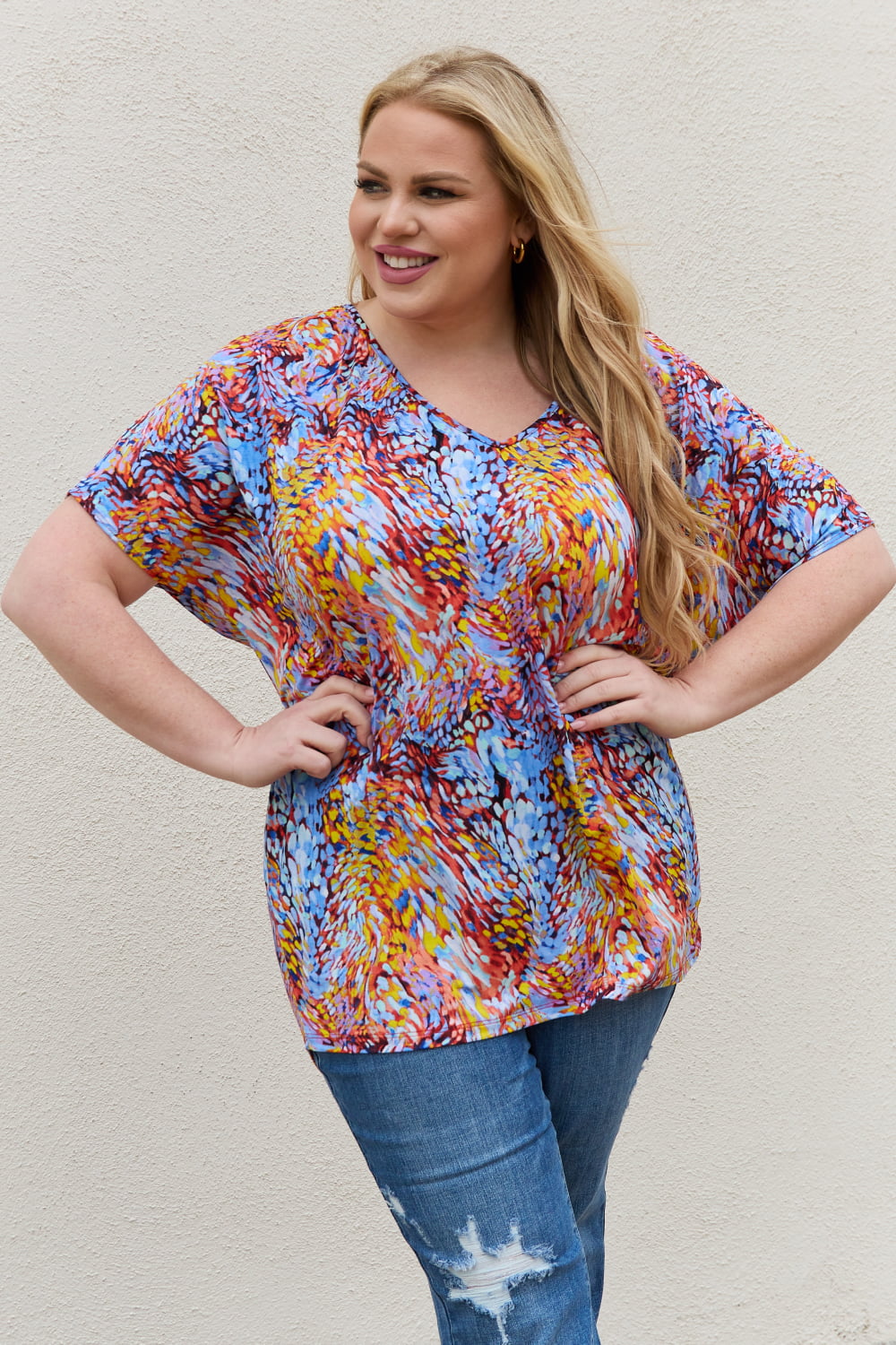 be stage full size printed dolman flowy top