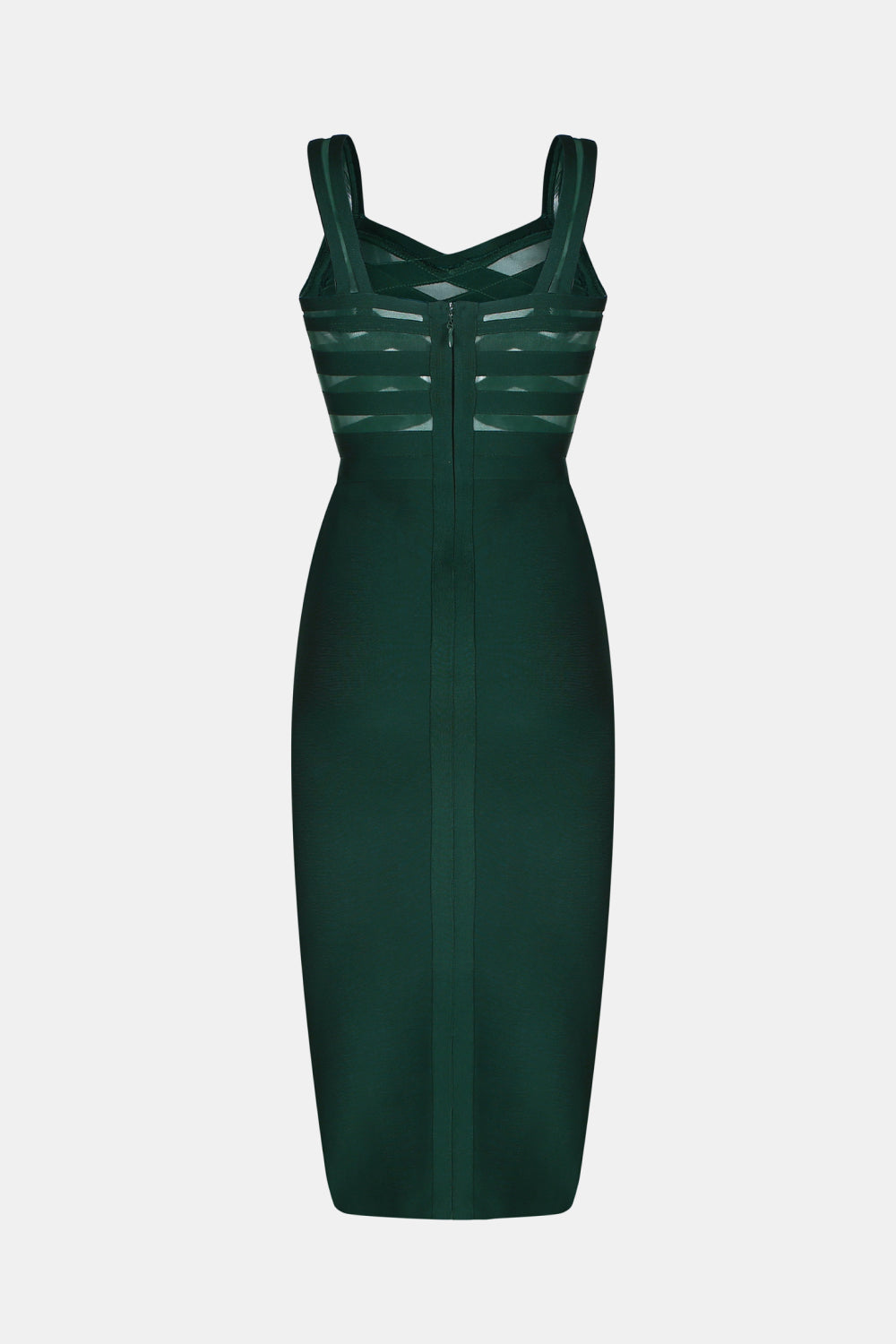 sleeveless spliced mesh midi bandage dress