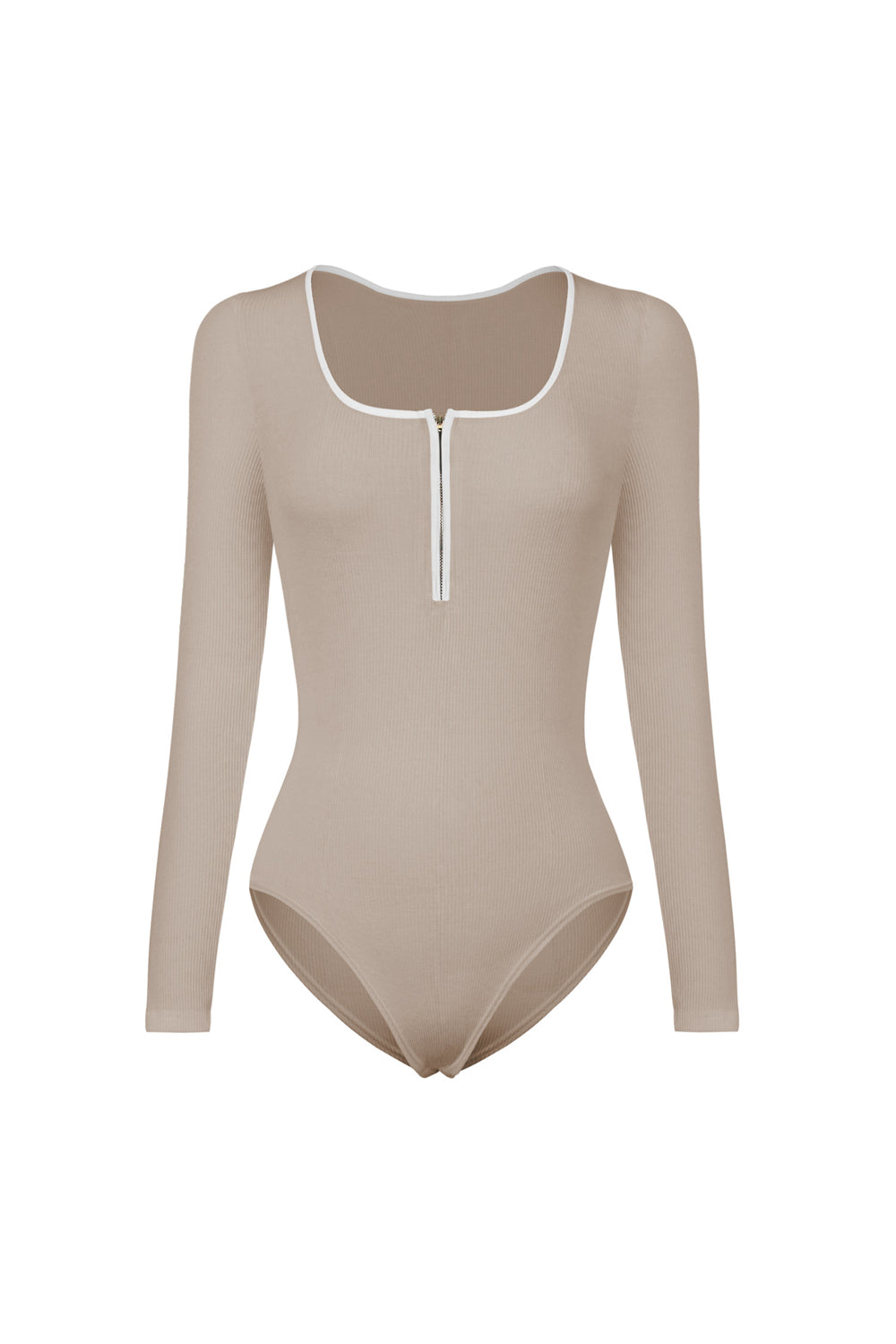 contrast trim ribbed long sleeve bodysuit