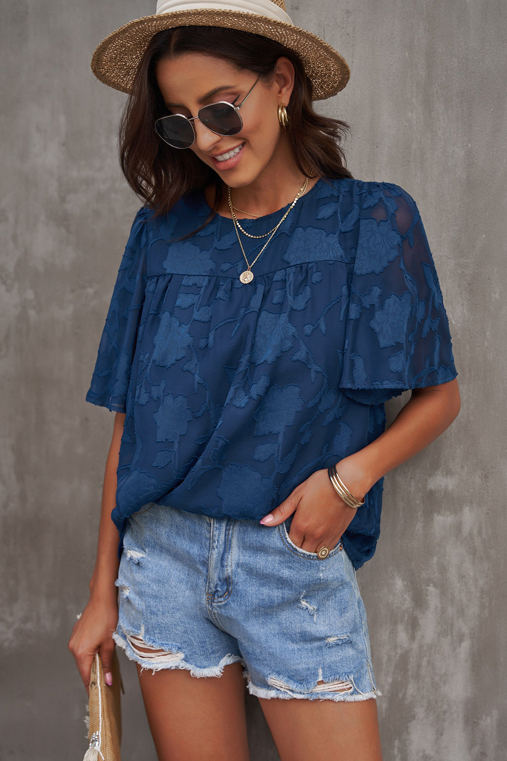 round neck puff sleeve blouse