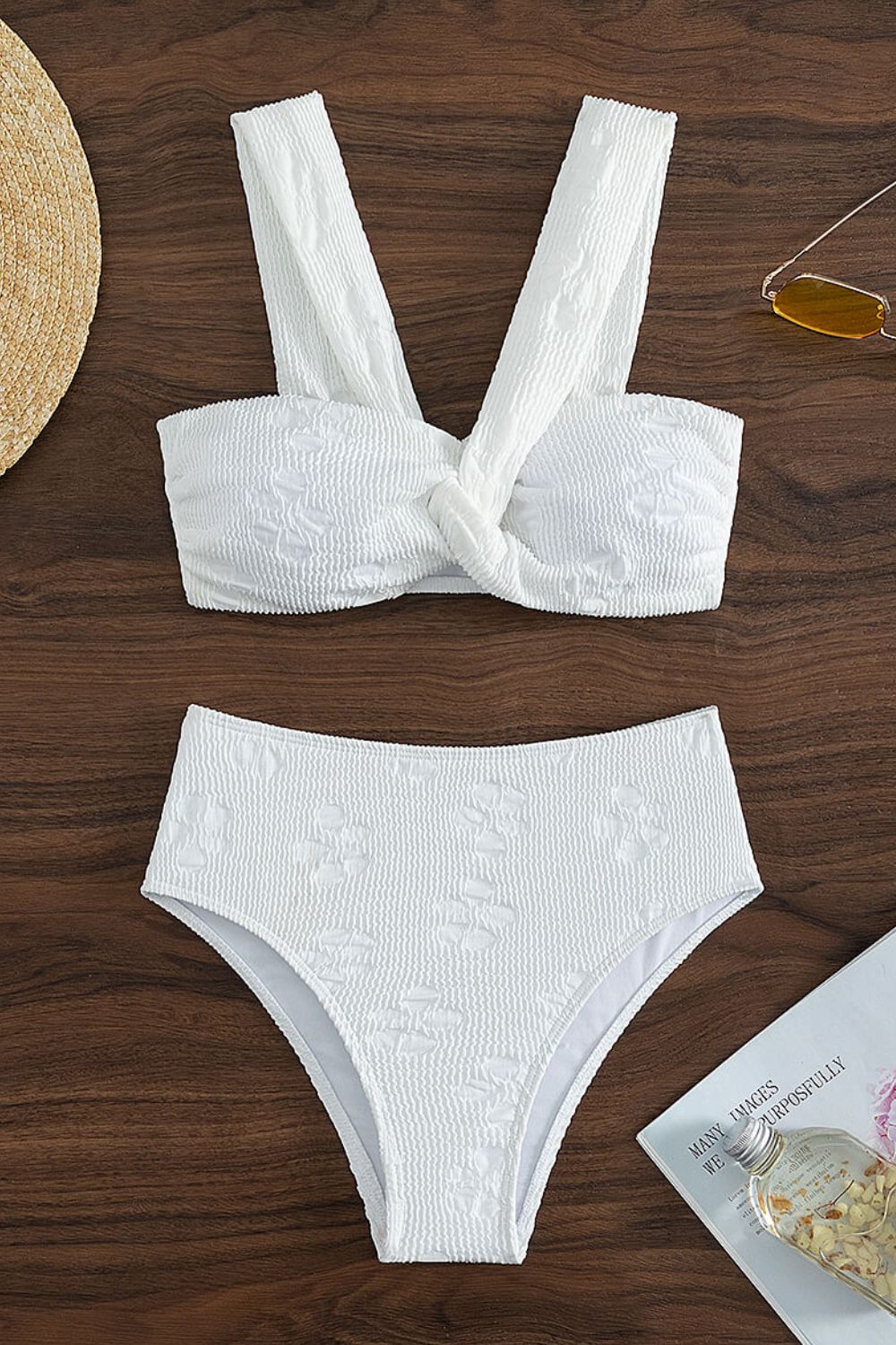 textured twisted detail bikini set