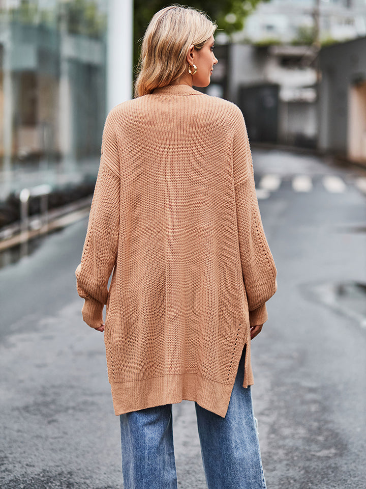 long sleeve waffle-knit cardigan