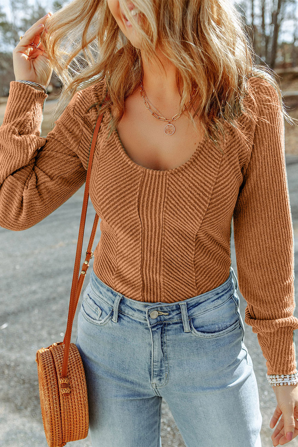 scoop neck long sleeve top