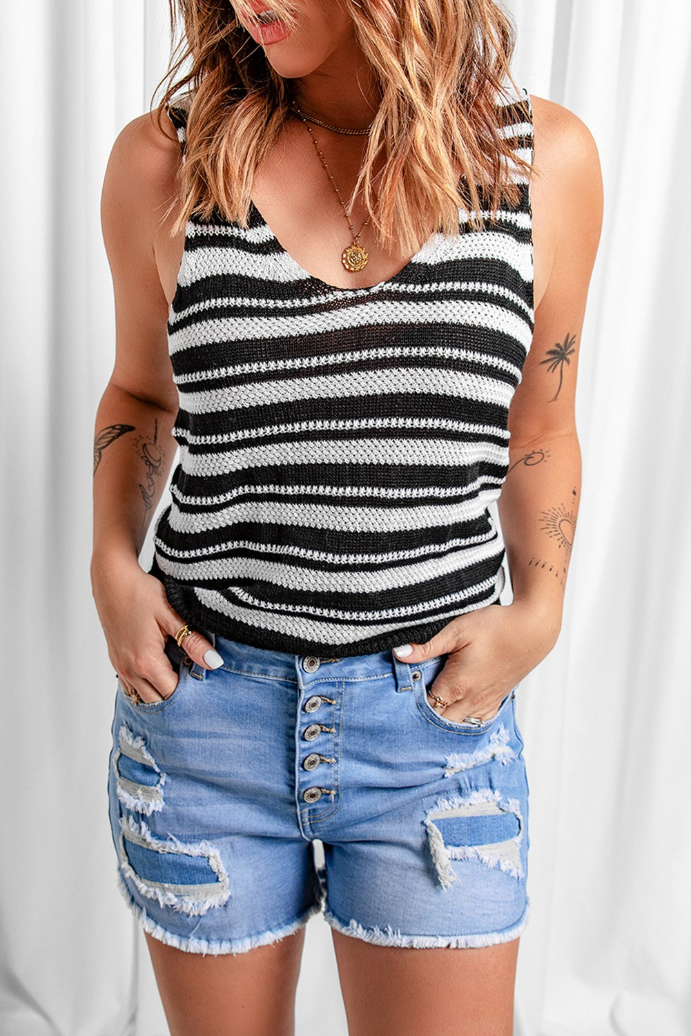 striped deep v tank