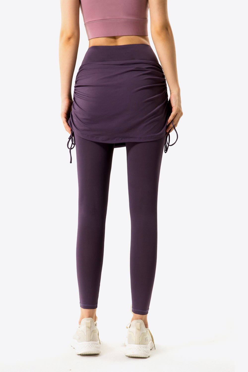 drawstring ruched faux layered yoga leggings