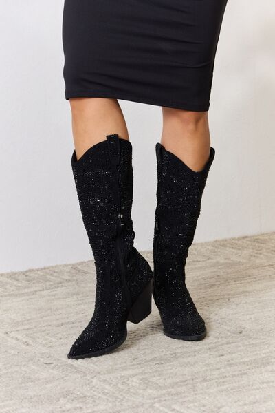 forever link rhinestone knee high cowboy boots