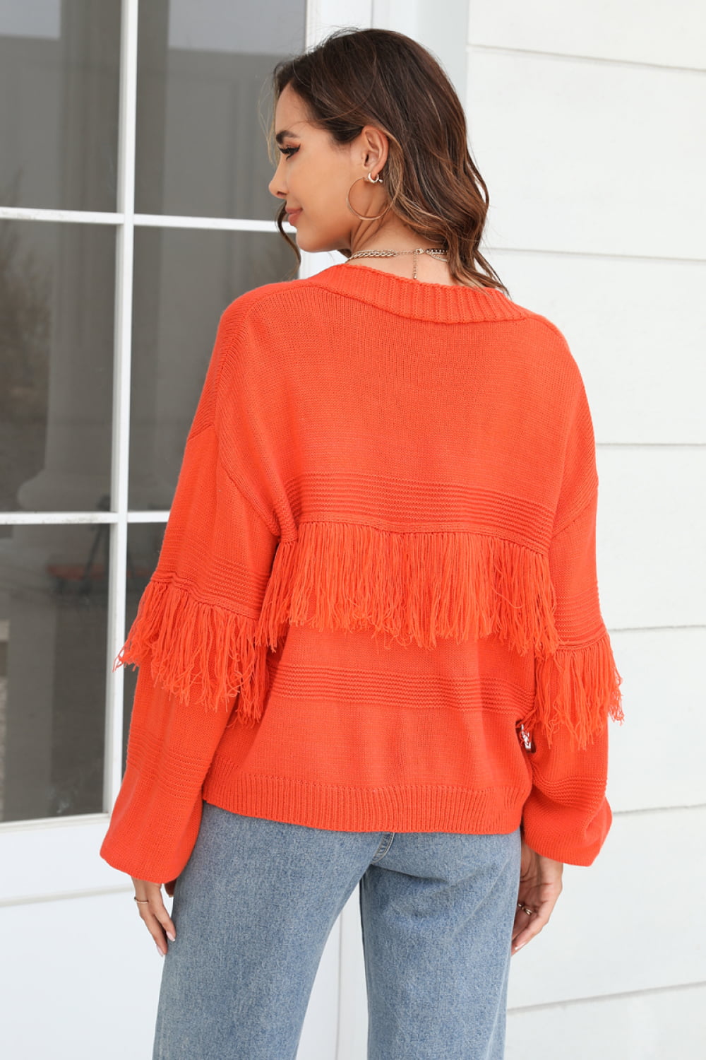 double take fringe trim open front cardigan