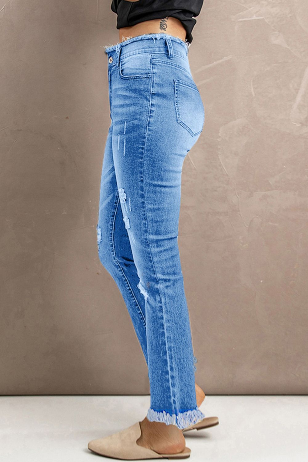 baeful high waist distressed raw hem jeans