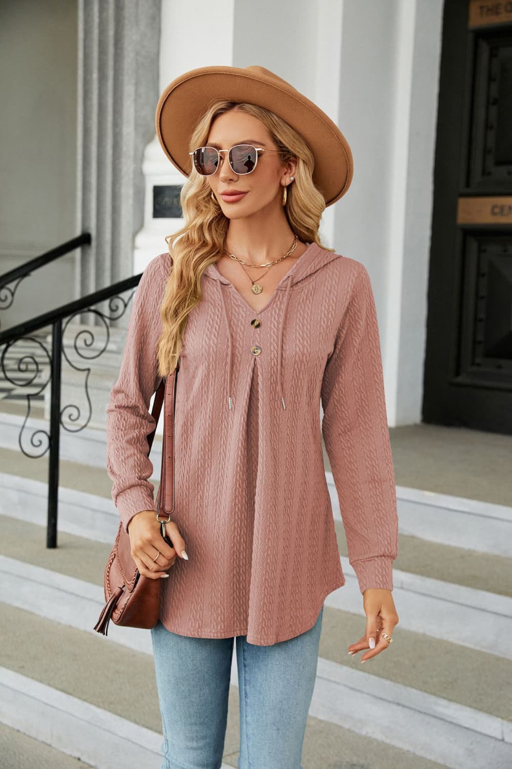 long sleeve hooded blouse