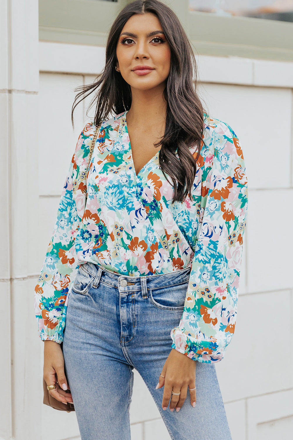 floral long balloon sleeve bodysuit