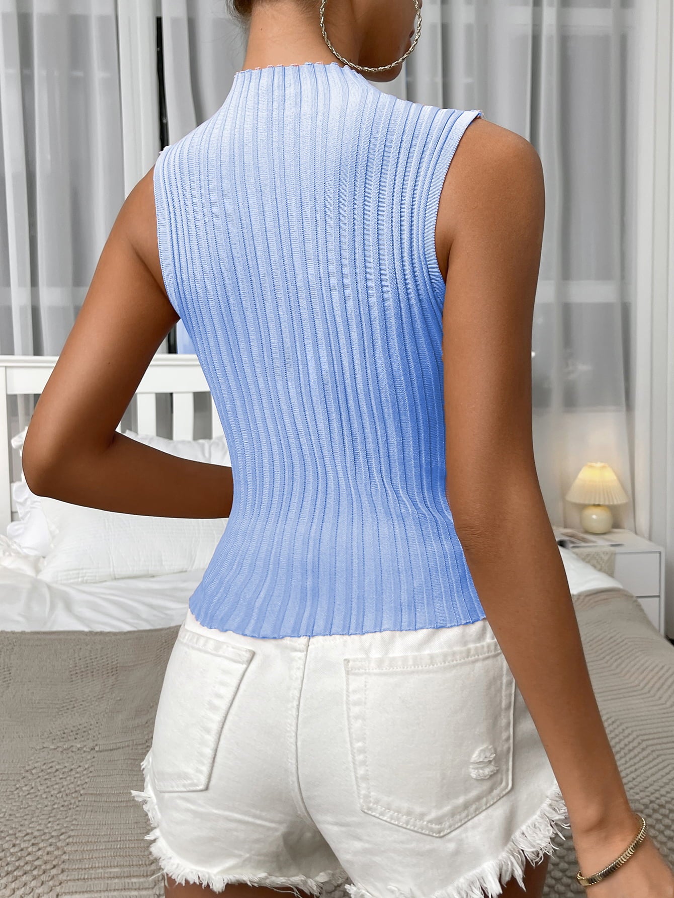 mock neck ribbed knit tank