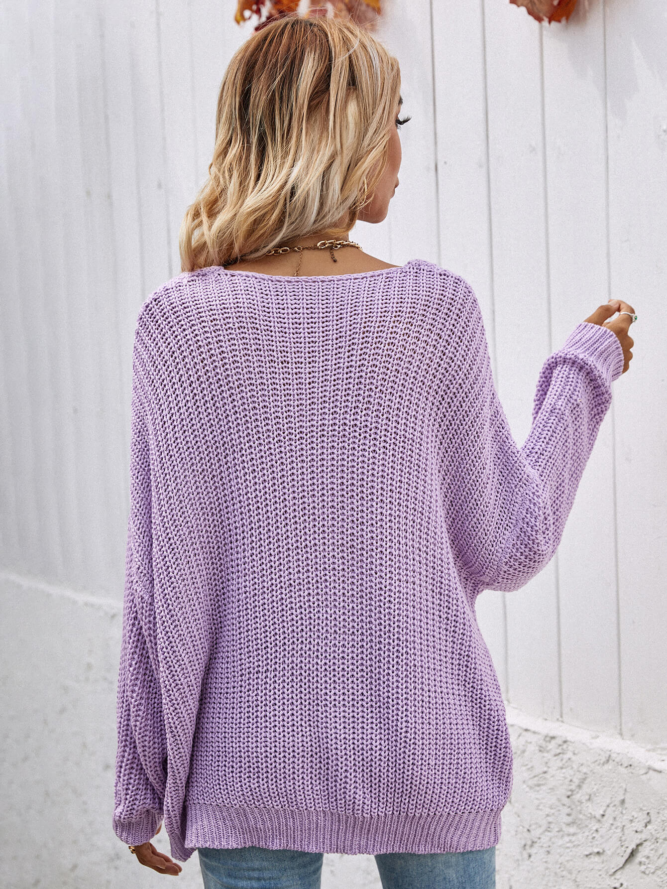 rib-knit drop shoulder v-neck pullover sweater