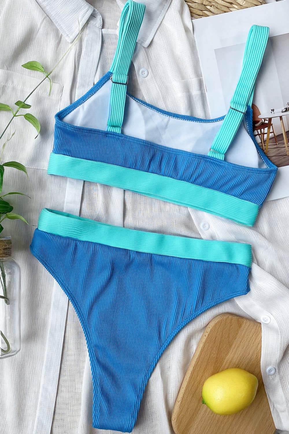 color block scoop neck bikini set