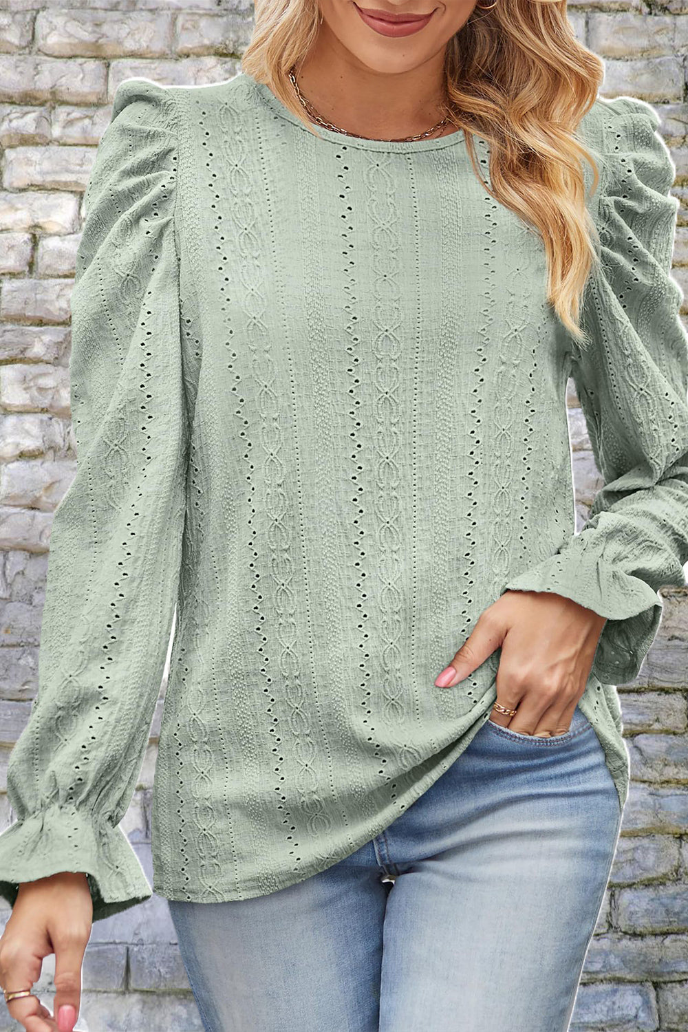 round neck puff sleeve blouse