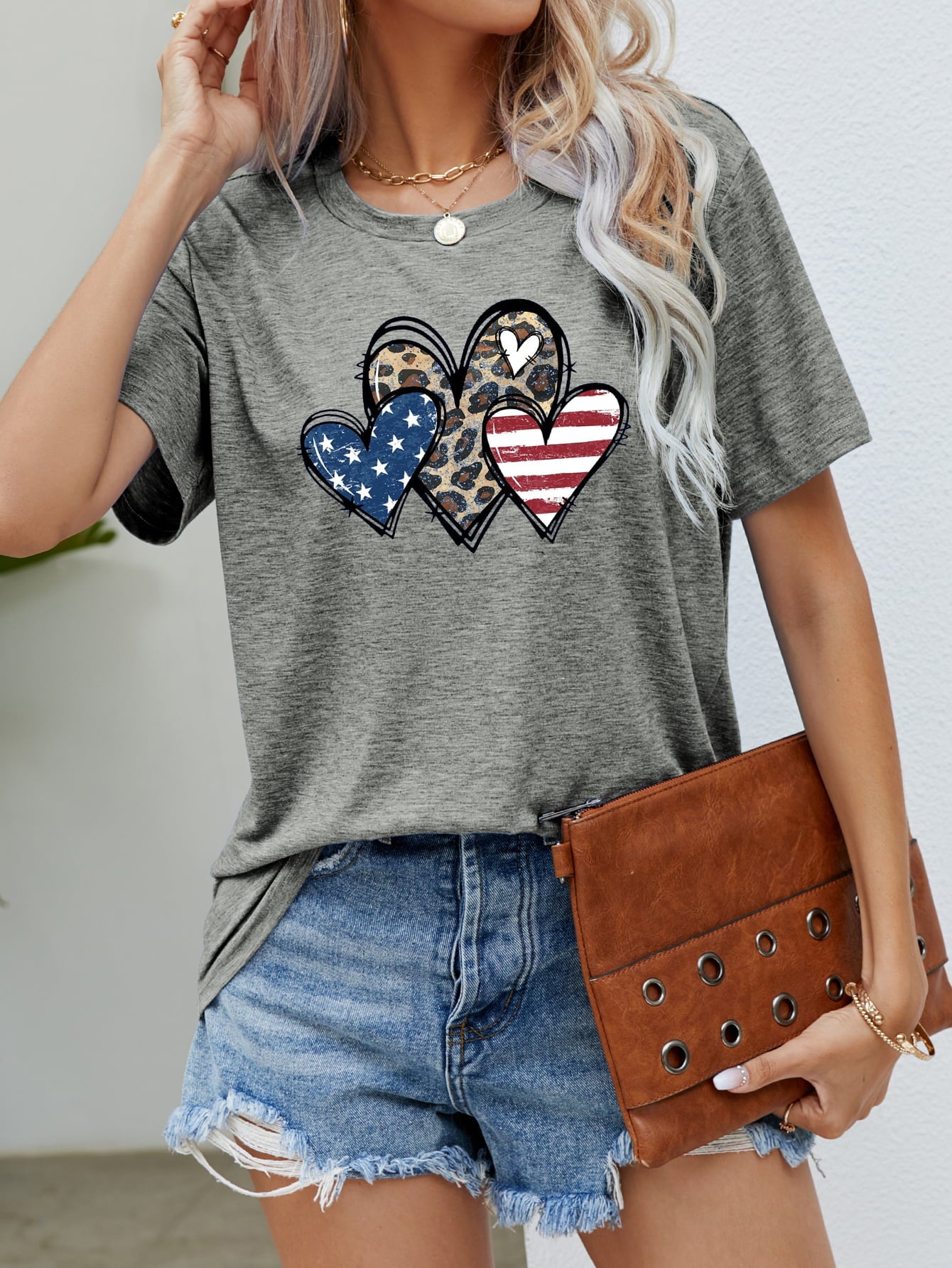 us flag leopard heart graphic tee