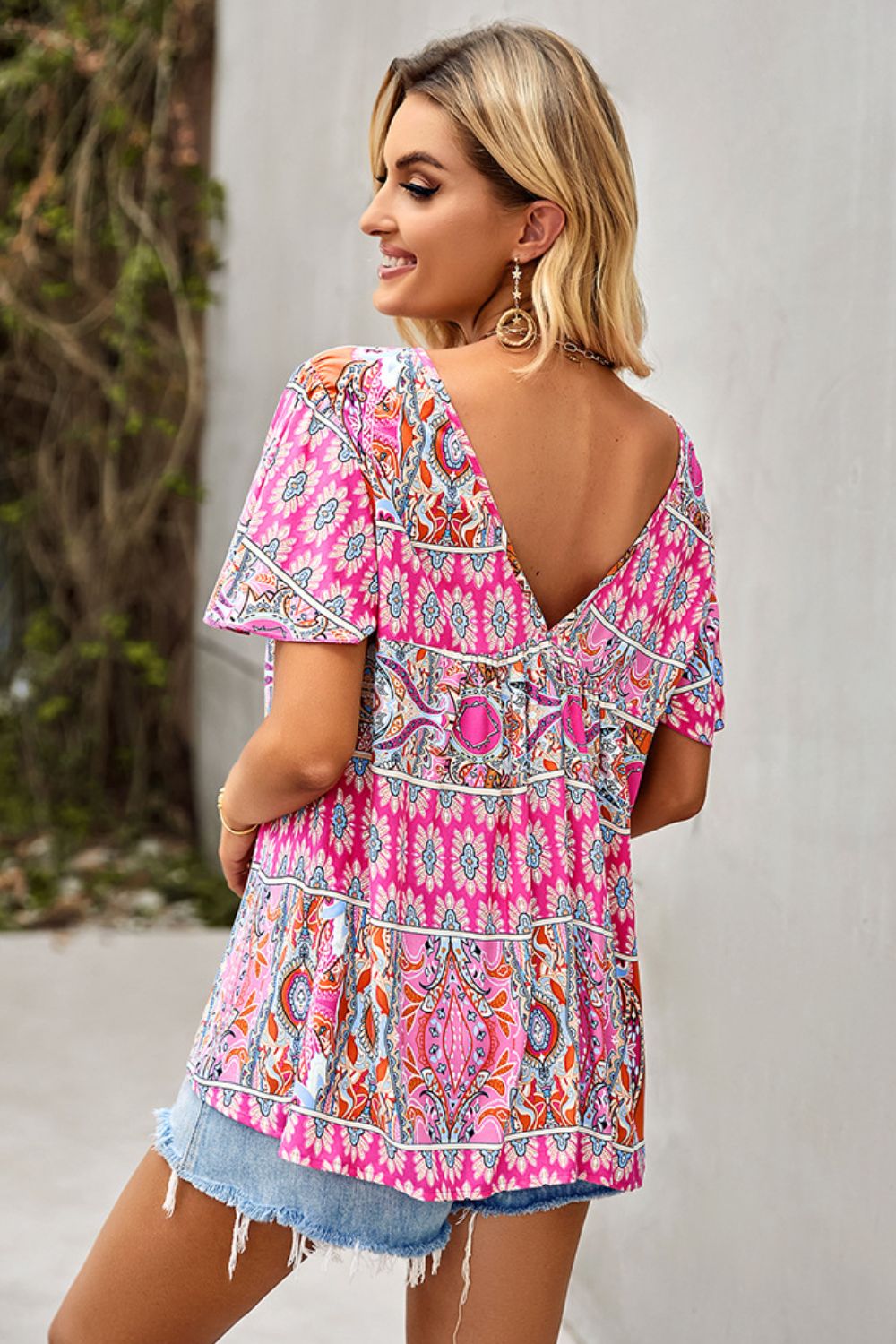 bohemian tied flutter sleeve blouse