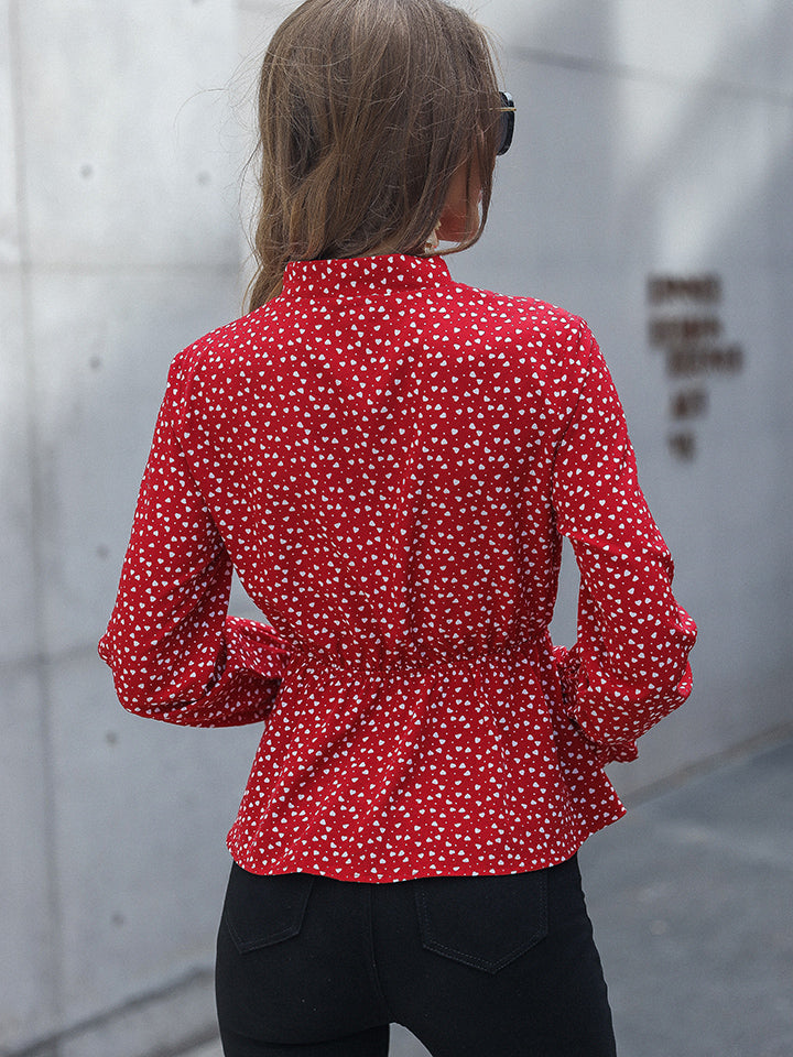 printed flounce sleeve peplum blouse