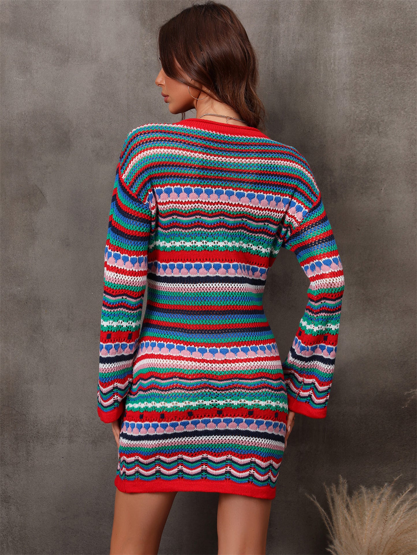 multicolored stripe dropped shoulder sweater dress