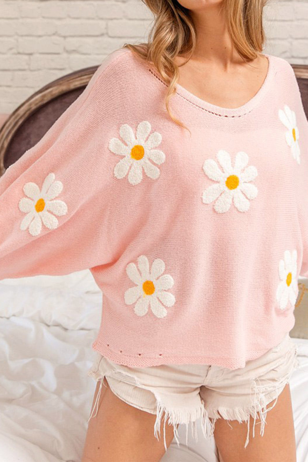 flower pattern long sleeve sweater