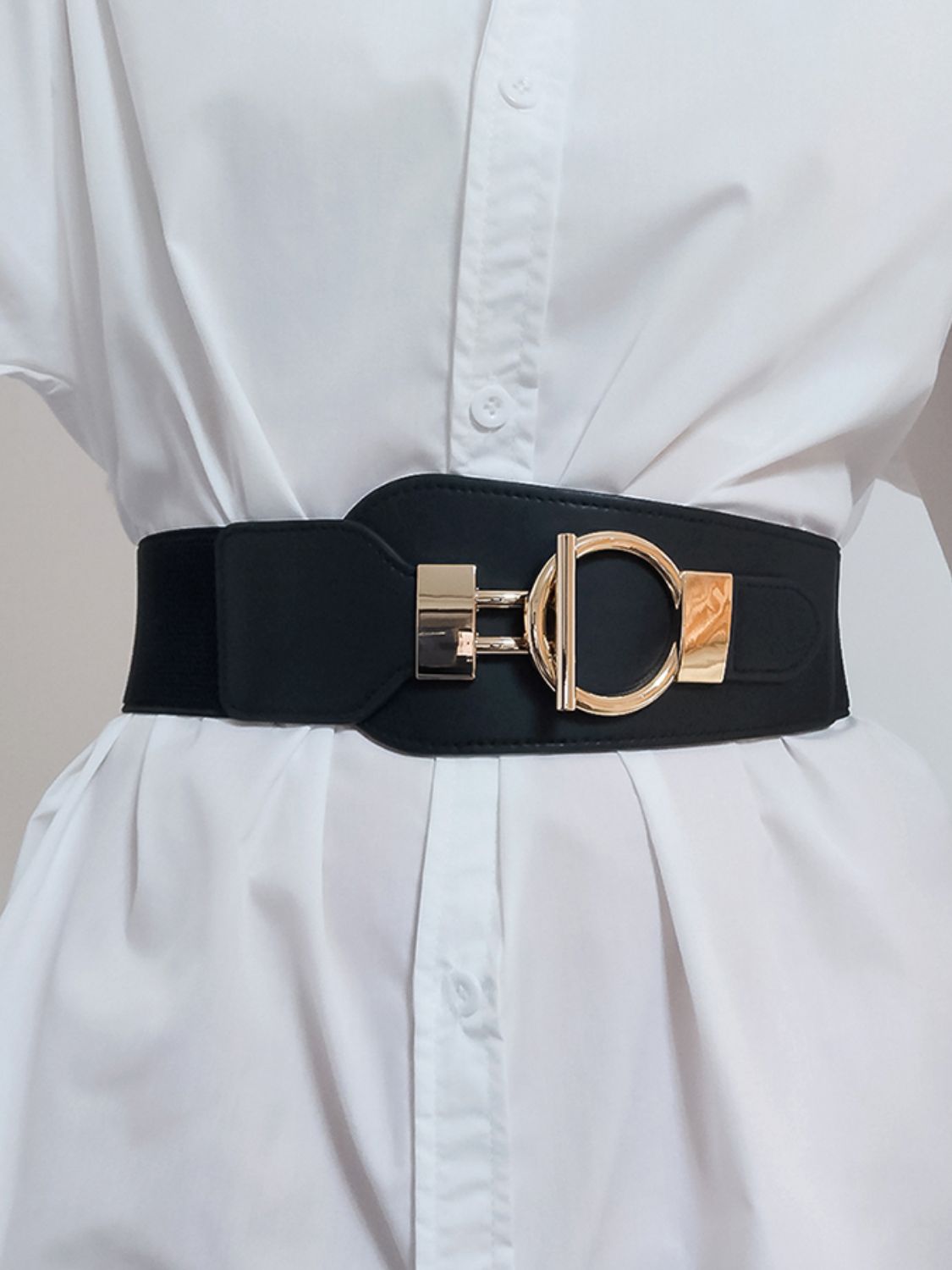 pu elastic wide belt with alloy buckle