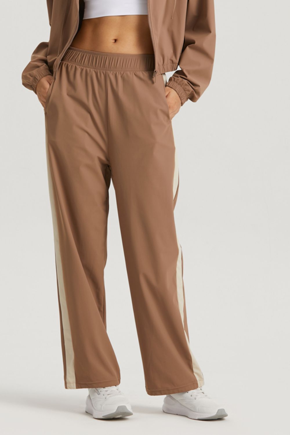 side stripe elastic waist sports pants