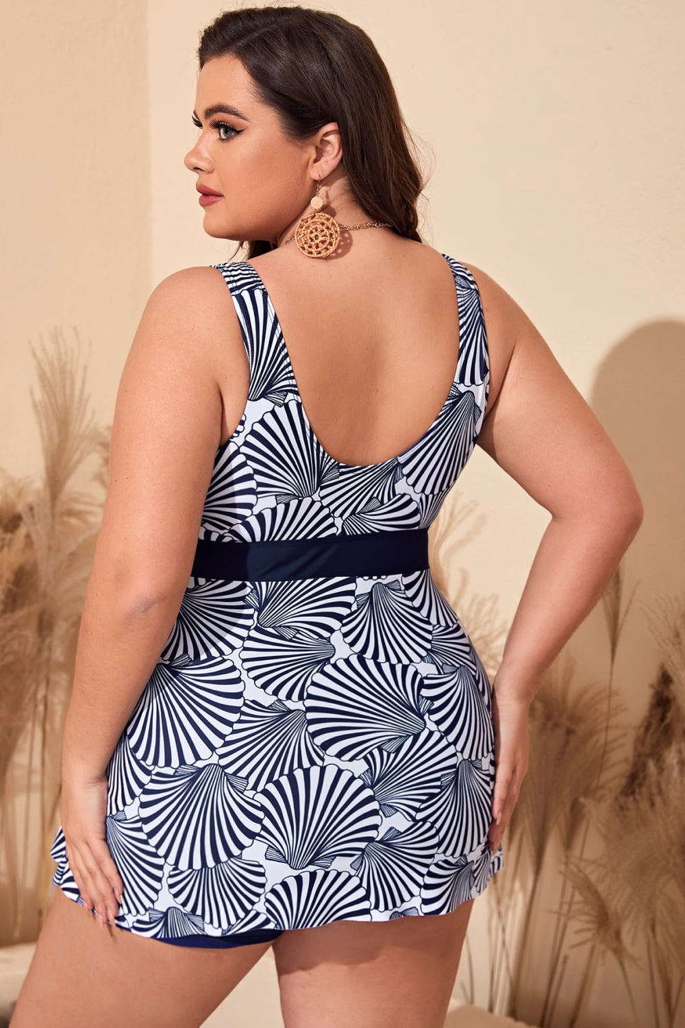 plus size printed sleeveless top and shorts swim set