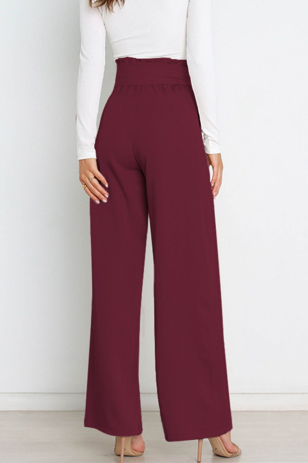 tie front paperbag wide leg pants