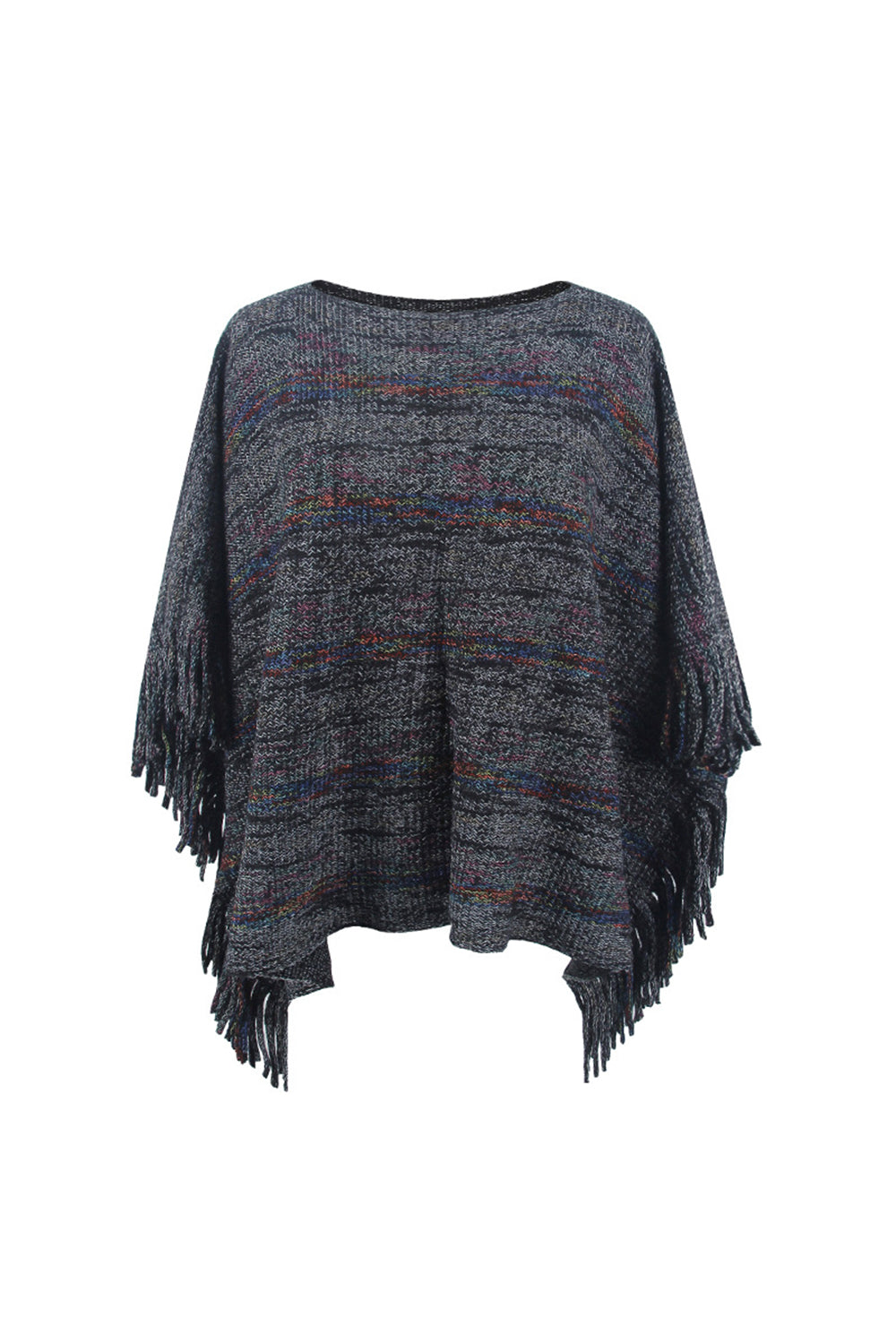 round neck fringe detail sleeve poncho