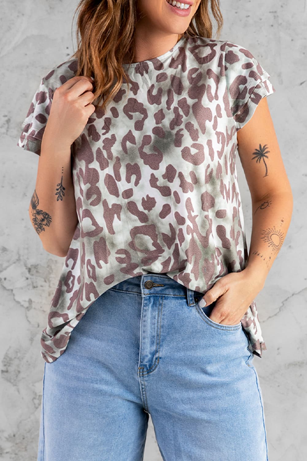 leopard layered flutter sleeve tee shirt