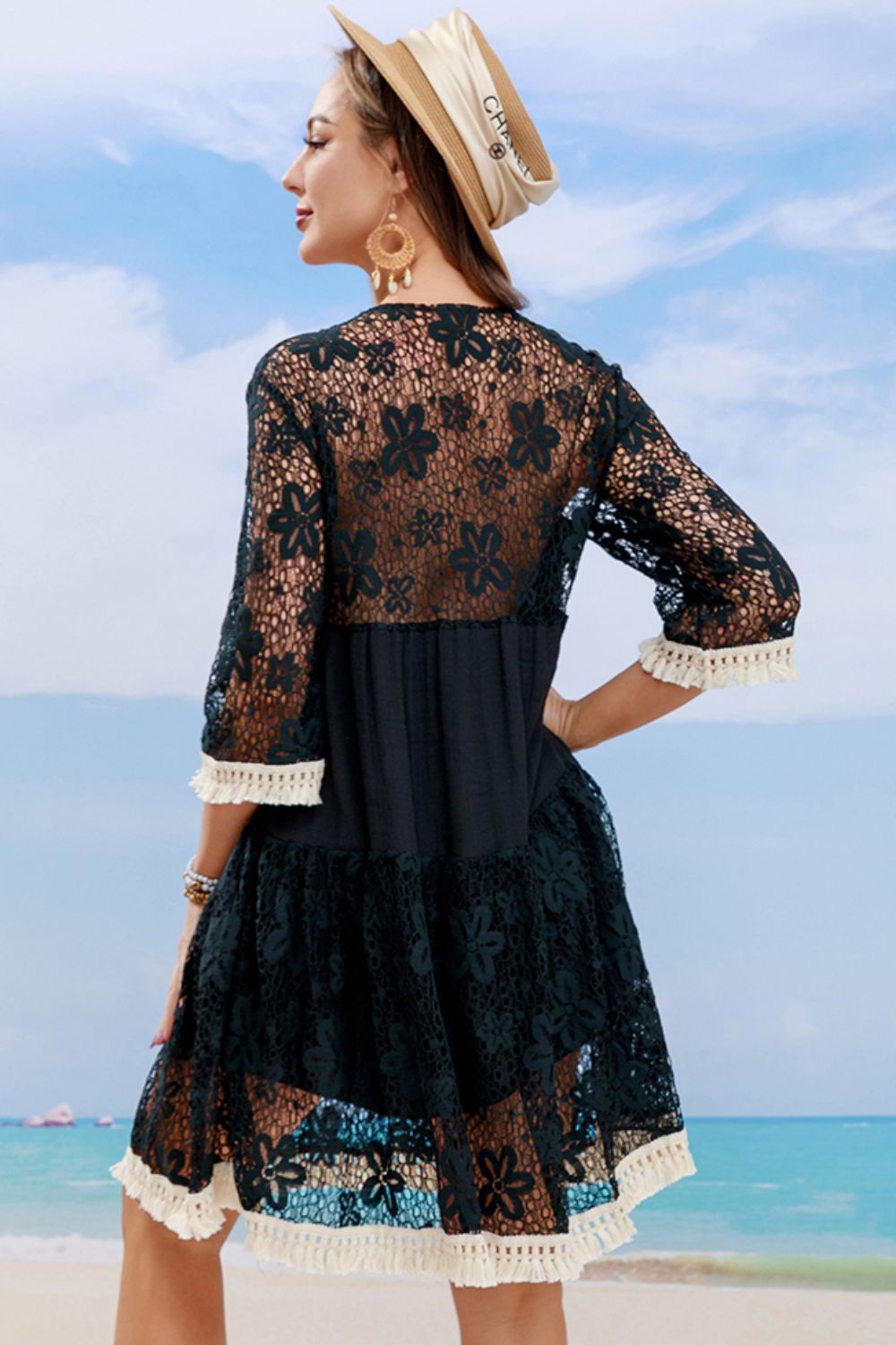 tassel spliced lace cover up