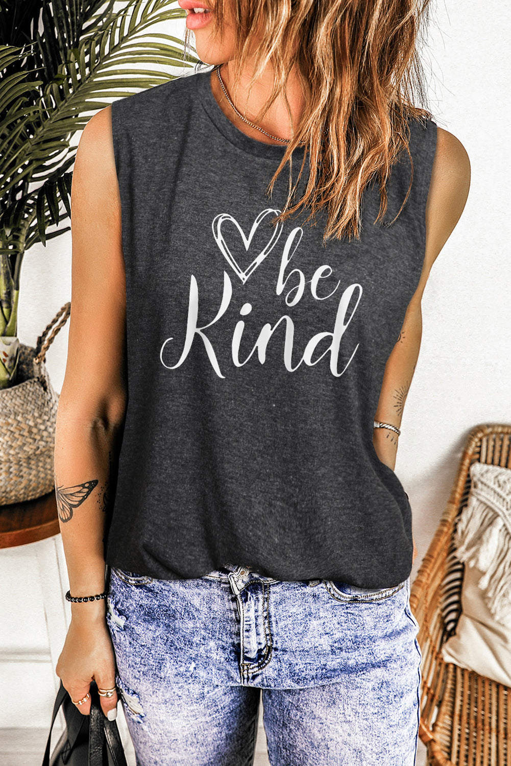 be kind graphic round neck tank