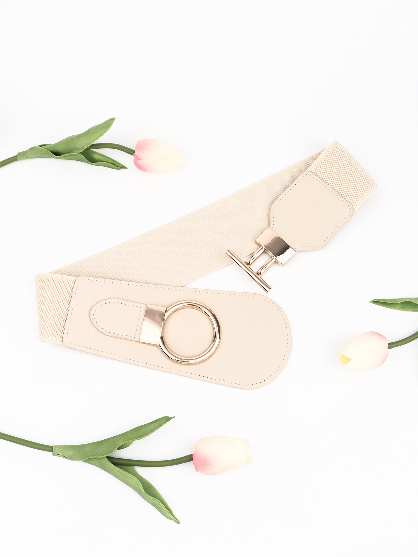 pu elastic wide belt with alloy buckle