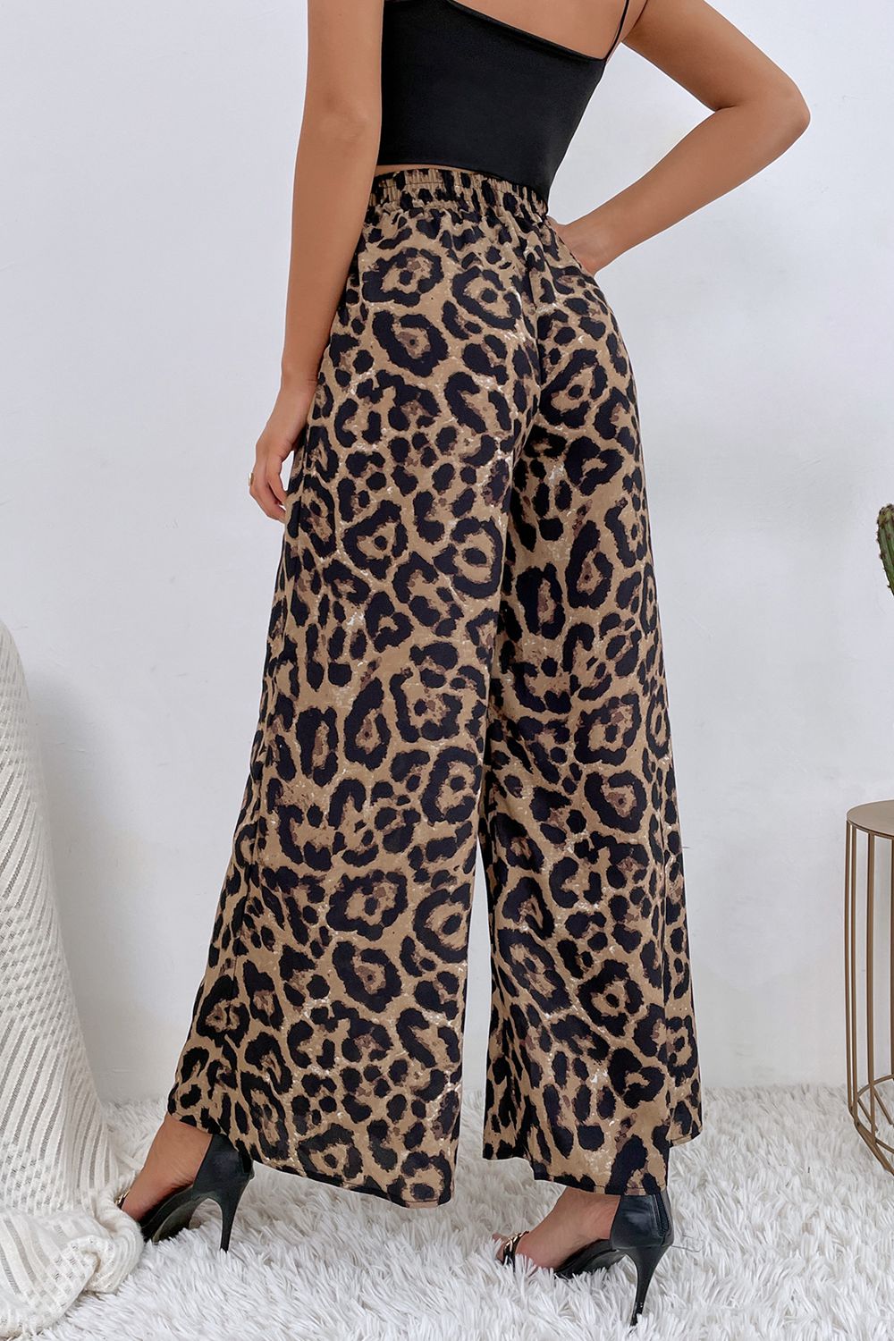 printed wide leg long pants