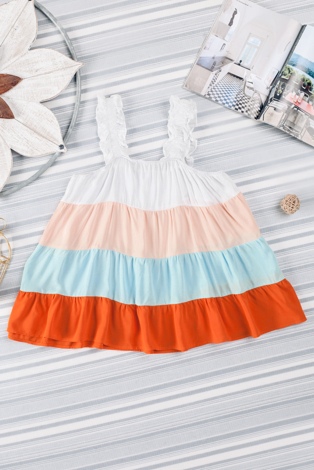 color block ruffle strap tank