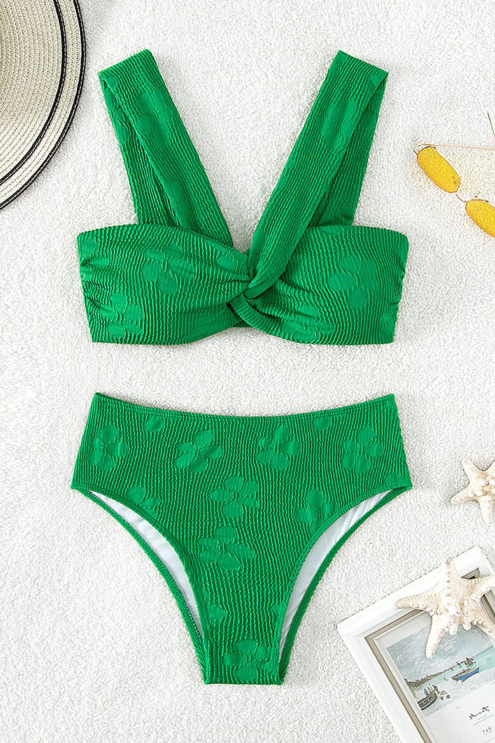 textured twisted detail bikini set