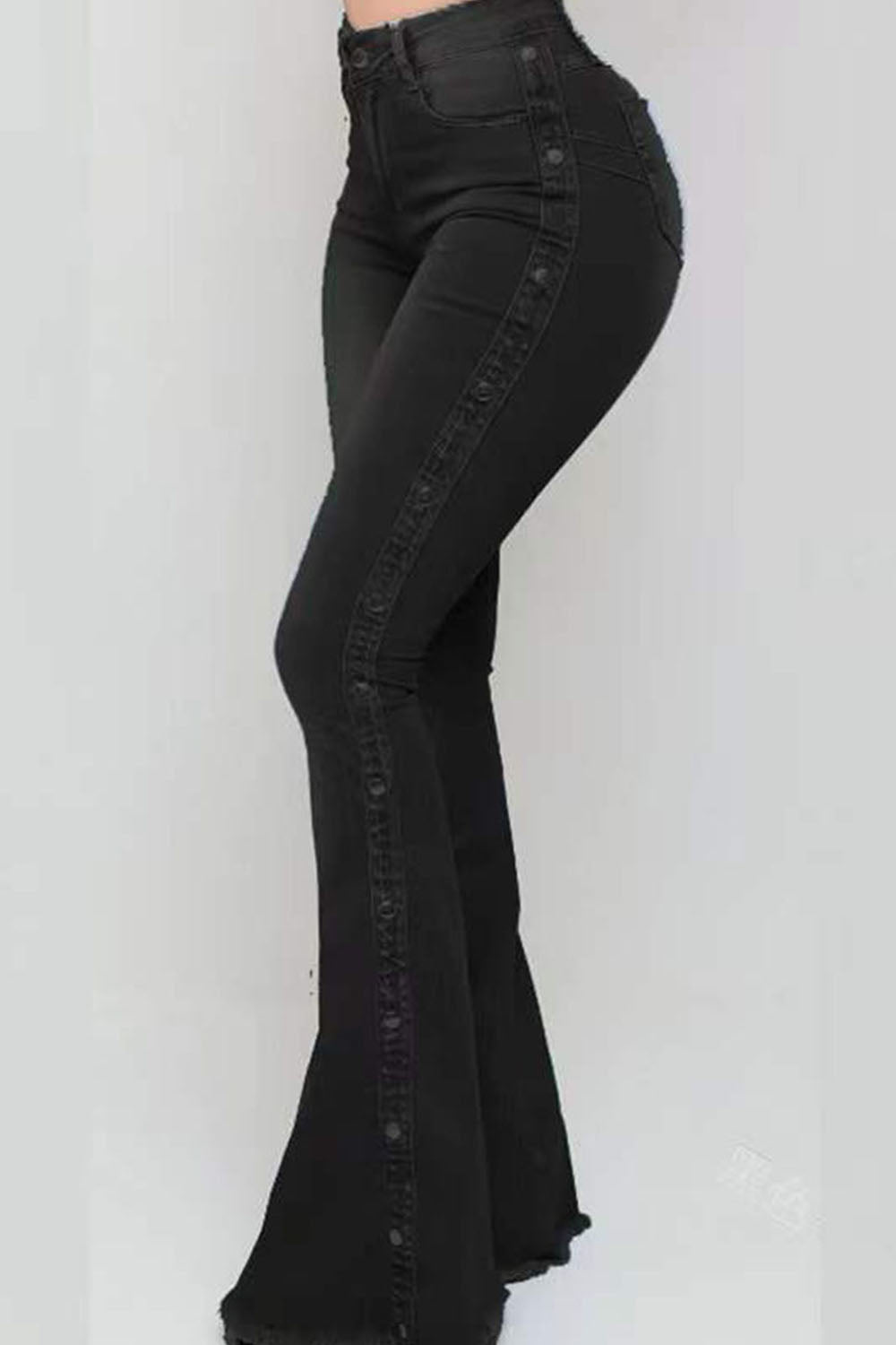 button detail flare jeans