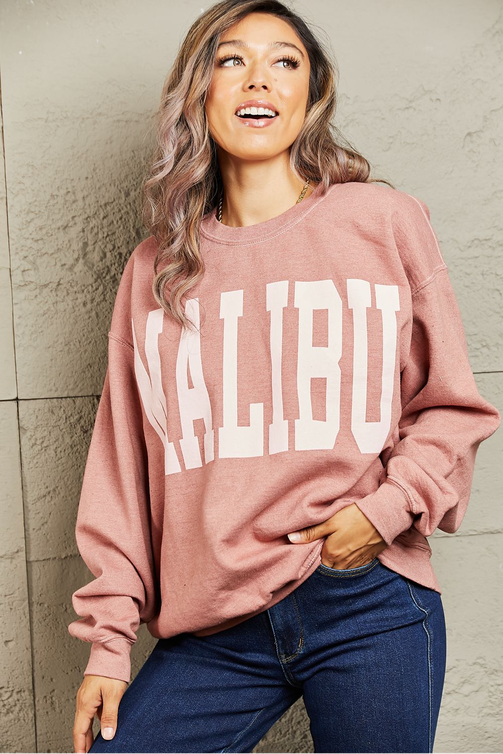 sweet claire "malibu" oversized crewneck sweatshirt