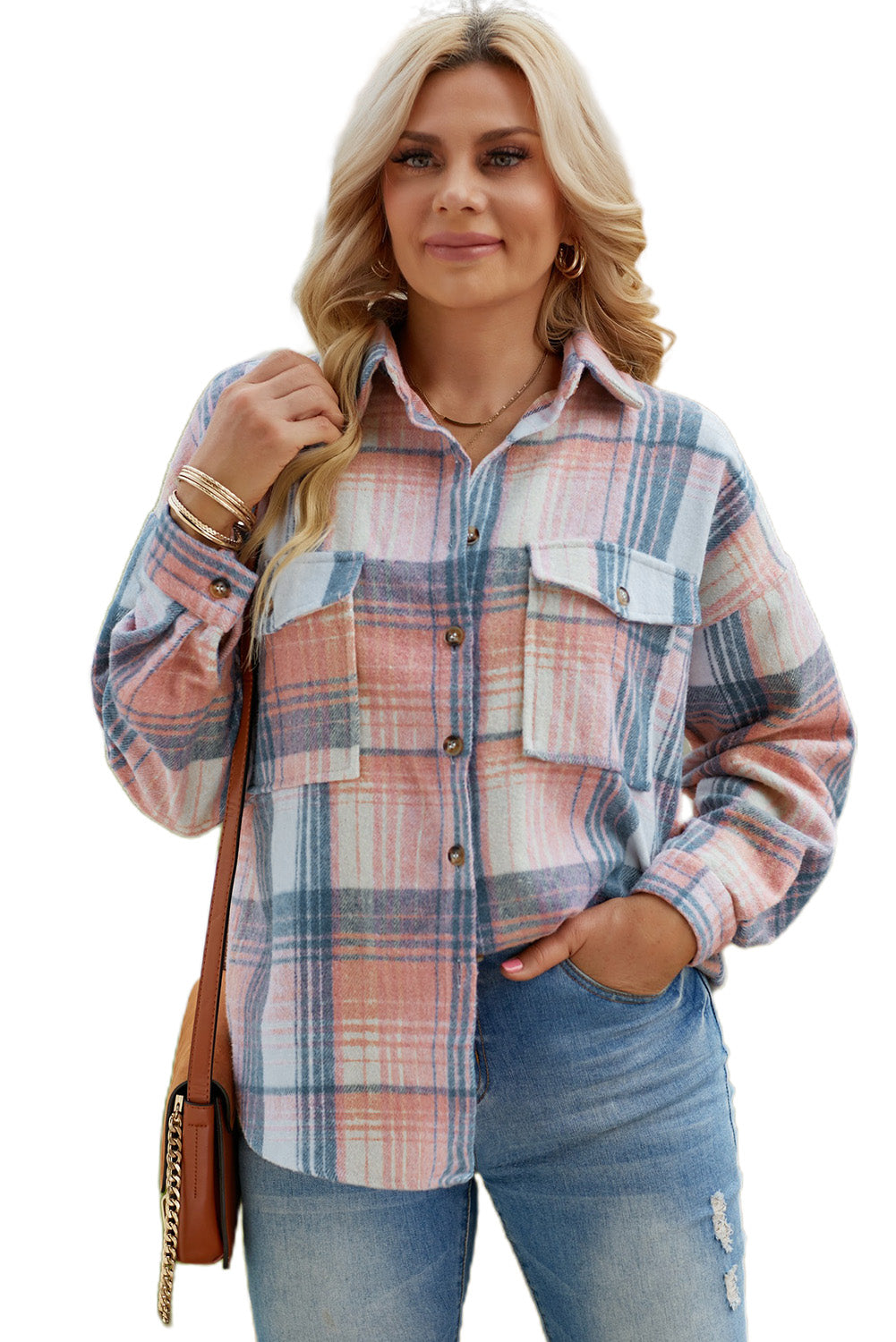 double take plaid dropped shoulder shacket