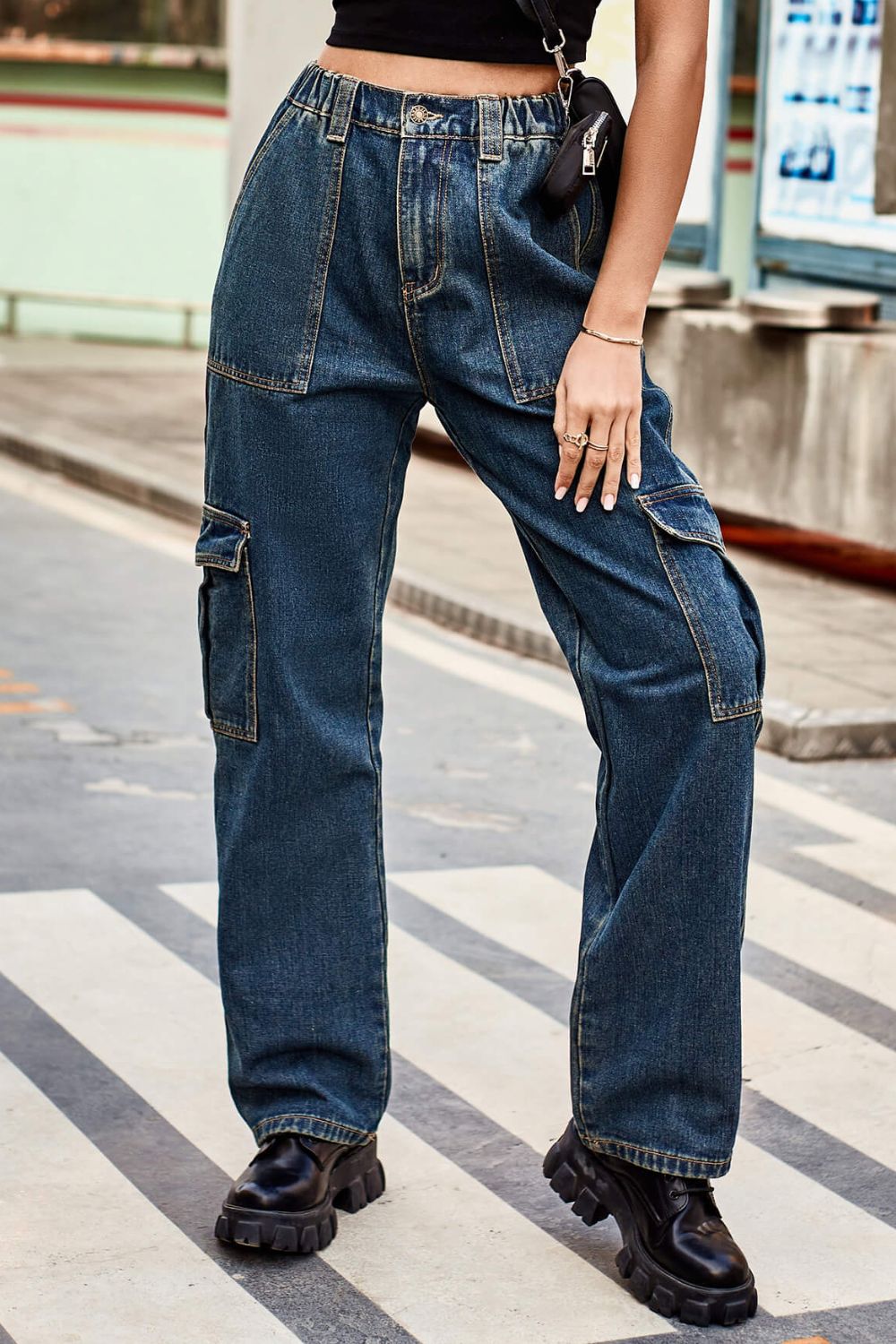 baeful long straight leg jeans with pockets