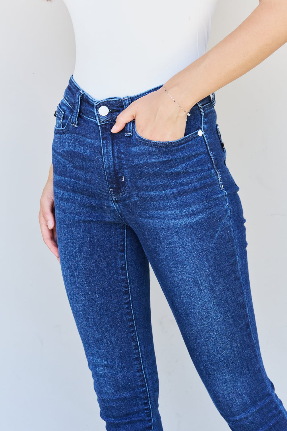 judy blue marie full size mid rise crinkle ankle detail skinny jeans