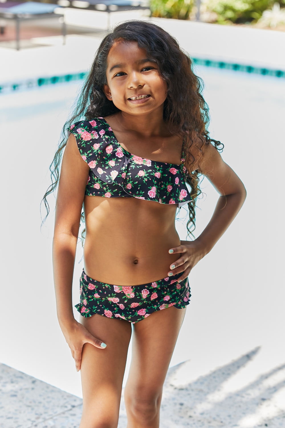 marina west swim clear waters two-piece swim set in black roses