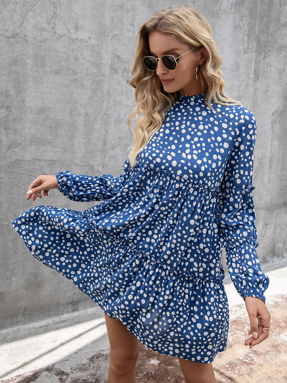 printed long sleeve tiered dress