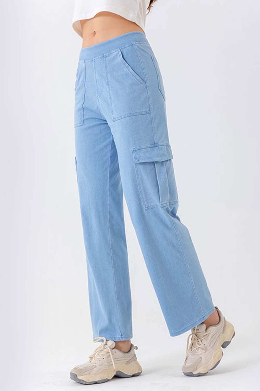 button fly pocketed long jeans