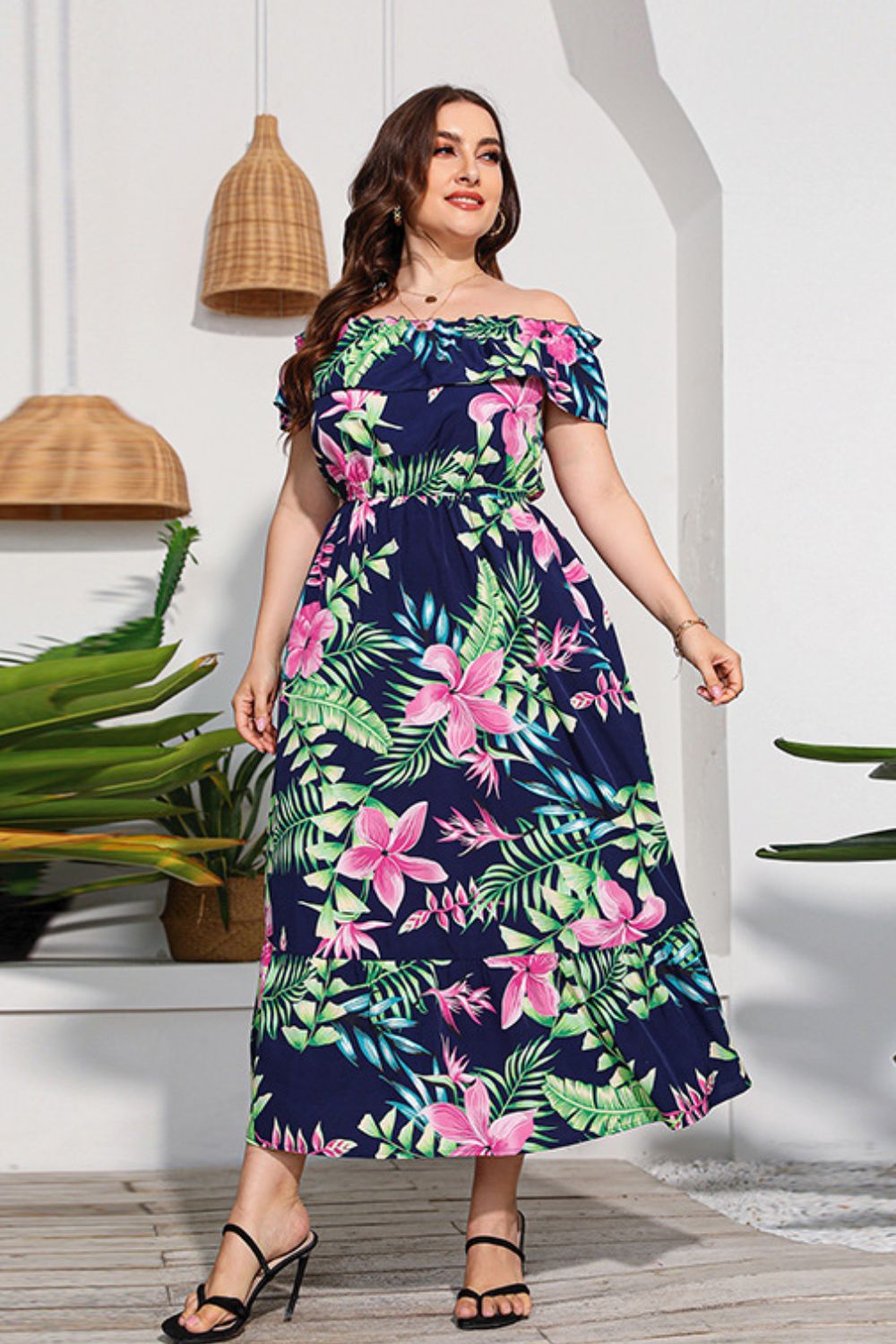 full size floral off-shoulder maxi dress