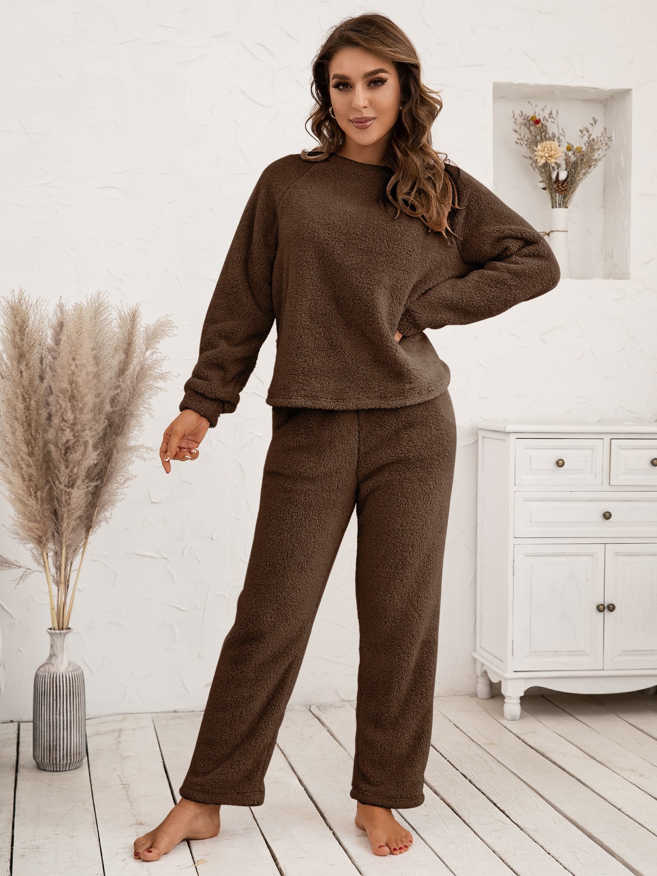 teddy long sleeve top and pants lounge set