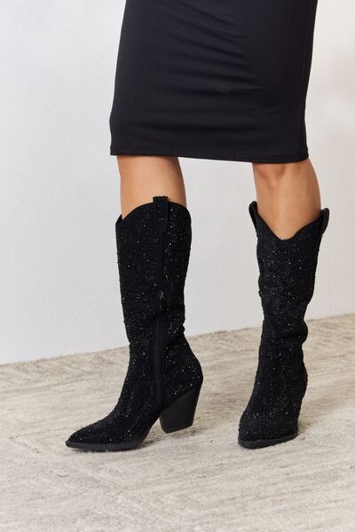 forever link rhinestone knee high cowboy boots