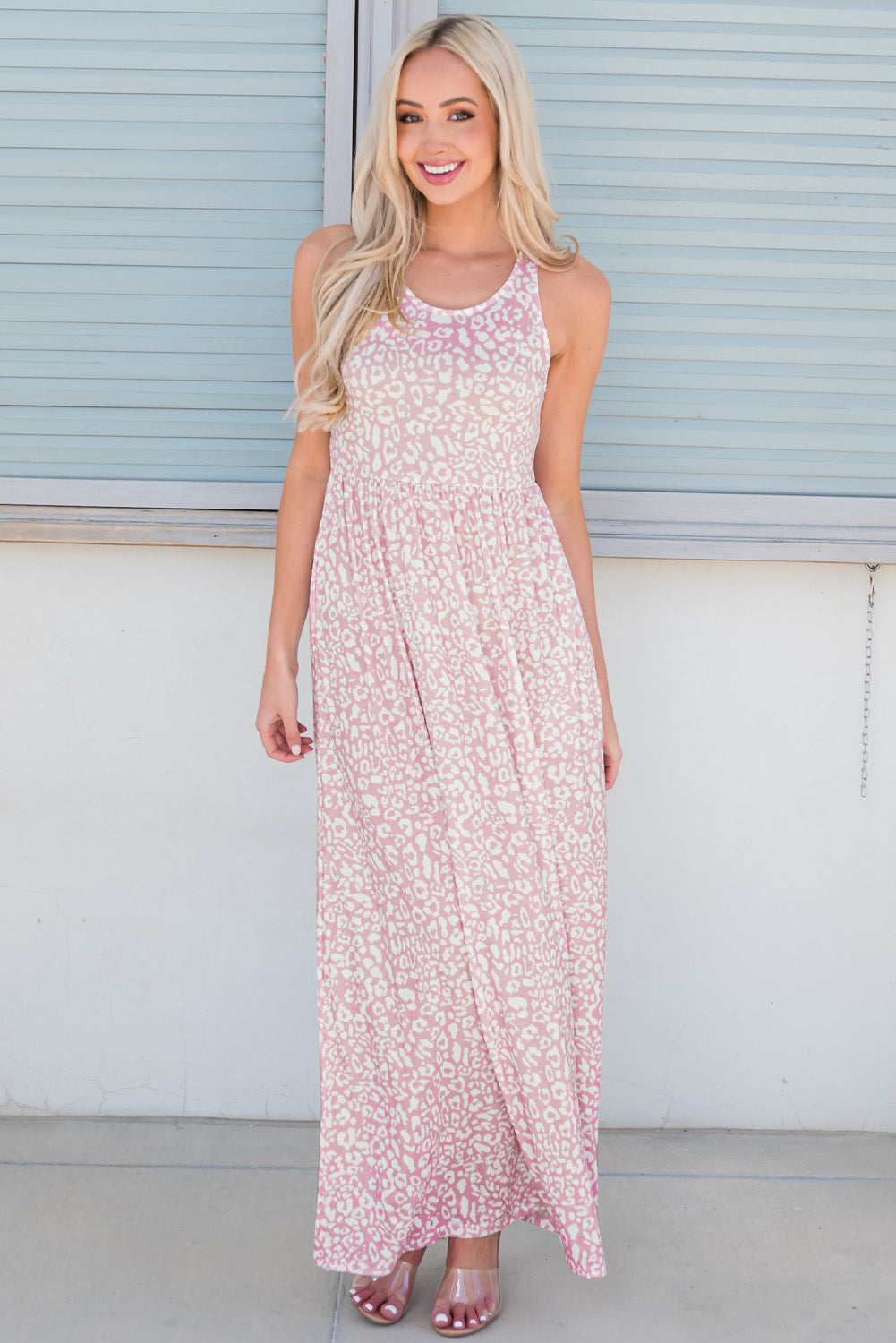 leopard round neck sleeveless maxi dress