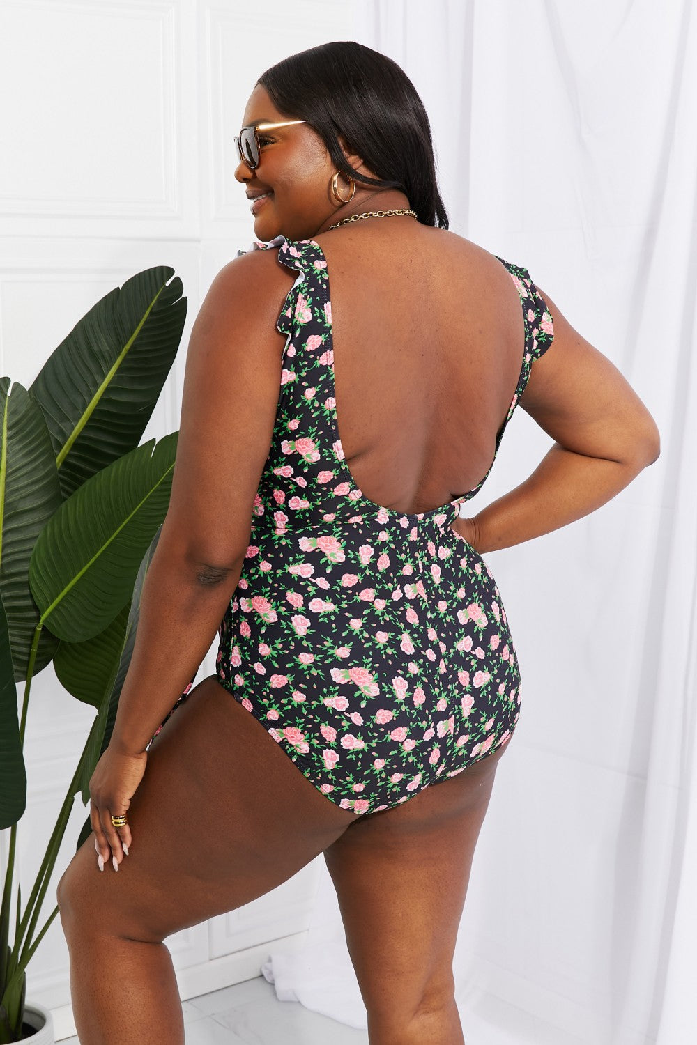 marina west swim full size float on ruffle faux wrap one-piece in floral