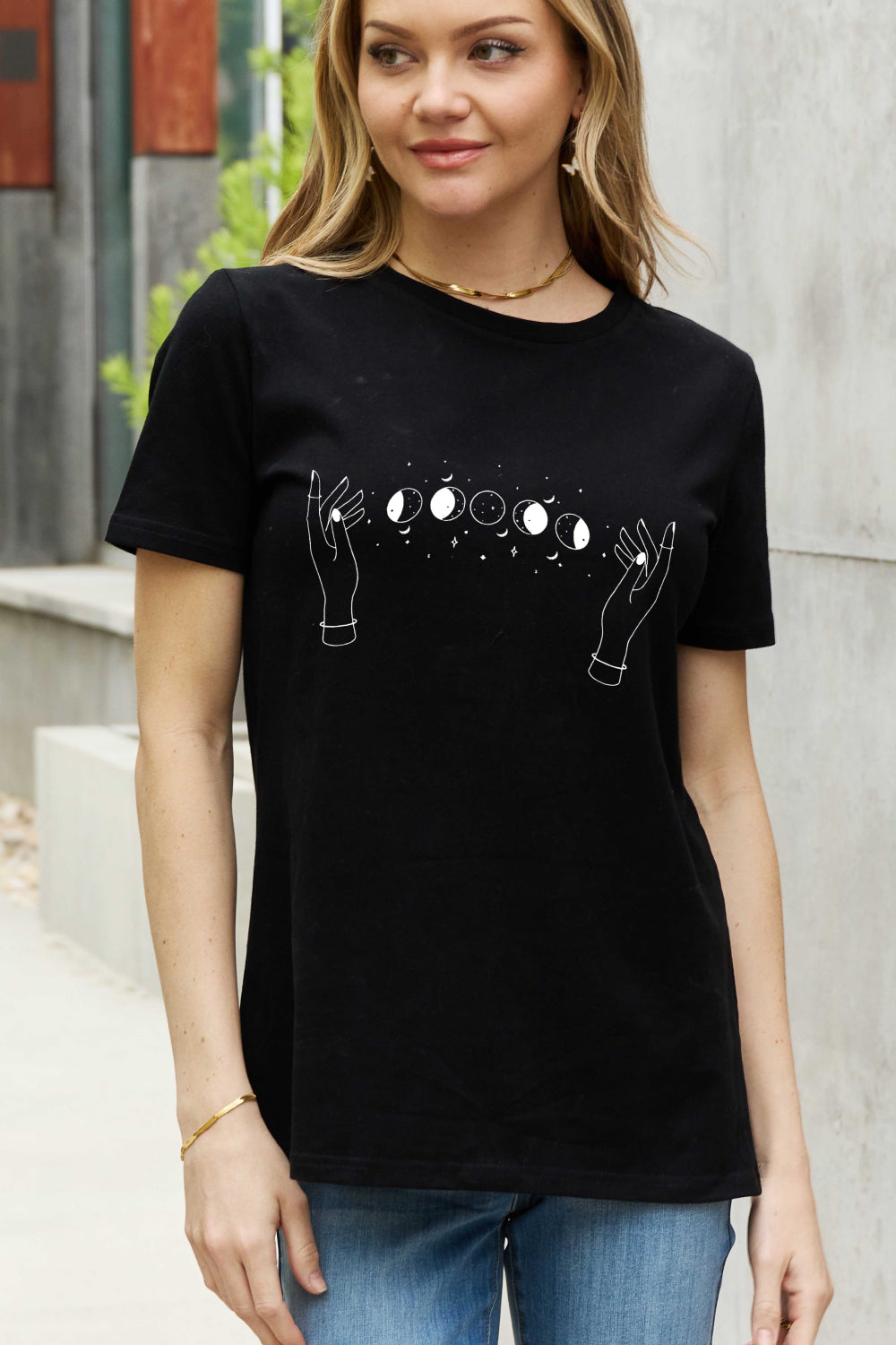 simply love full size lunar phase graphic cotton tee